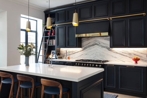 Before and After: Brass and Navy Pair Nicely in the Kitchen